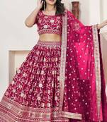 Pink Embroidery Zari & Sequins Jacquard Semi Stitched Lehenga Set