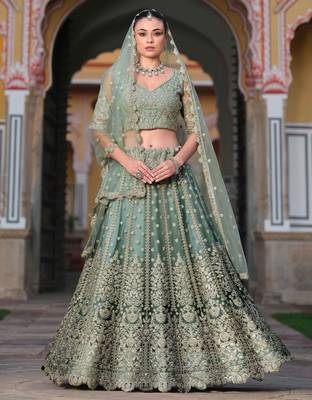 Grey Embroidery Daimond & Sequins Net Semi Stitched Lehenga Set 1