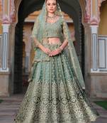 Grey Embroidery Daimond & Sequins Net Semi Stitched Lehenga Set
