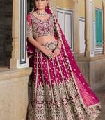 Pink Embroidery Daimond & Sequins Net Semi Stitched Lehenga Set