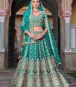 Turquoise Blue Embroidery Daimond & Sequins Net Semi Stitched Lehenga Set