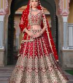 Red Embroidery Daimond & Sequins Net Semi Stitched Lehenga Set