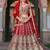 Red Embroidery Daimond & Sequins Net Semi Stitched Lehenga Set