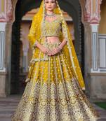 Yellow Embroidery Daimond & Sequins Net Semi Stitched Lehenga Set