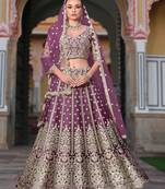 Purple Embroidery Daimond & Sequins Net Semi Stitched Lehenga Set