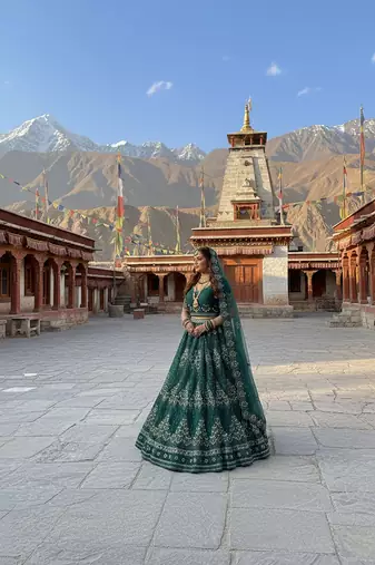 Green Embroidery Work Diamond Work With Stones And Diamonds Net Semi Stitched Lehenga Set