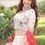 Cream Multi Thread Embroidery Zari Coding Sequins-Work Blended Cotton Semi Stitched Lehenga Set