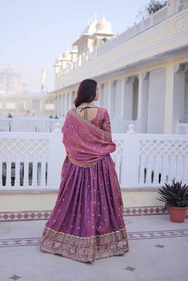 Pink Multi Thread Embroidery Zari Sequins-Work Blended Cotton Semi Stitched Lehenga Set 4