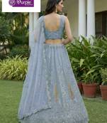 Firozi Jari Dori Thread Sequence Embroidery With Zircon Diamond Work Bridal Net Semi Stitched Lehenga Set
