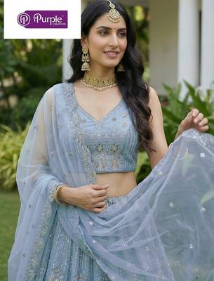 Firozi Jari Dori Thread Sequence Embroidery With Zircon Diamond Work Bridal Net Semi Stitched Lehenga Set 3