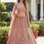 Peach Jari Dori Thread Sequence Embroidery With Zircon Diamond Work Bridal Net Semi Stitched Lehenga Set