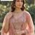 Peach Jari Dori Thread Sequence Embroidery With Zircon Diamond Work Bridal Net Semi Stitched Lehenga Set