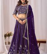 Purple Zari And Sequins Embroidery Work Faux Georgette Semi Stitched Lehenga Set