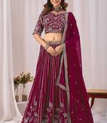 Rani Pink Zari And Sequins Embroidery Work Faux Georgette Semi Stitched Lehenga Set