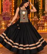 Black mirror work reyon lehenga choli for women- full stitched free size