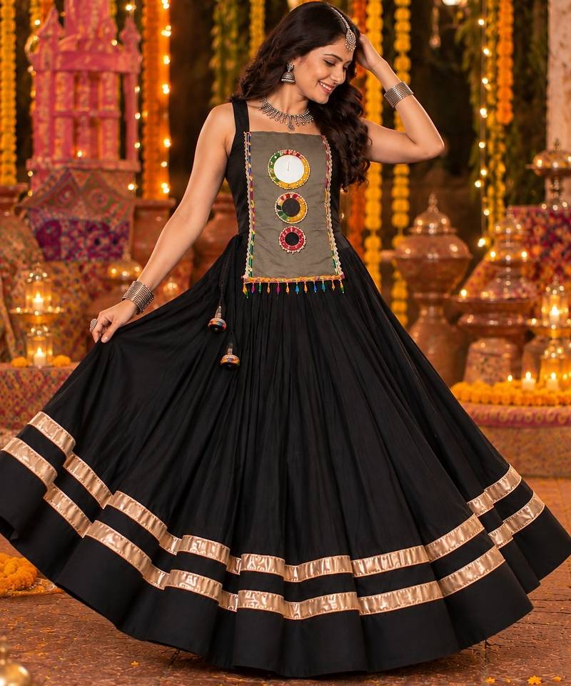 Black mirror work reyon lehenga choli for women- full stitched free size
