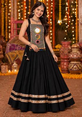 Black mirror work reyon lehenga choli for women- full stitched free size 2