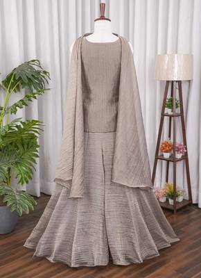 Taupe grey bead sequin work salsa silk sharara set with blouse & cape dupatta 3