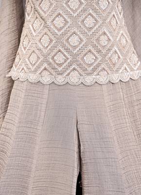 Taupe grey bead sequin work salsa silk sharara set with blouse & cape dupatta 5