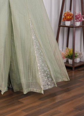 Sage green bead, zari & sequin embroidery salsa silk sharara set with blouse & dupatta 5