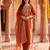 Orange embroidered straight kurta trousers with dupatta set