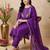 Purple embroidered straight kurta trousers with dupatta set