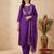Purple embroidered straight kurta trousers with dupatta set