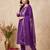 Purple embroidered straight kurta trousers with dupatta set