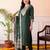 Green embroidered straight kurta trousers with dupatta set