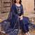 Blue embroidered straight kurta trousers with dupatta set