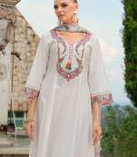 White embroidered a-line kurta trousers with dupatta set
