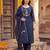 Blue embroidered straight kurta trousers with dupatta set