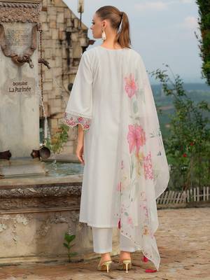 White embroidered a-line kurta trousers with dupatta set 2