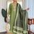 Green embroidered straight kurta trousers with dupatta set