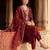 Maroon embroidered straight kurta trousers with dupatta set