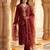 Maroon embroidered straight kurta trousers with dupatta set