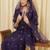 Purple embroidered straight kurta trousers with dupatta set