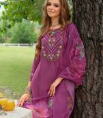 Purple embroidered a-line kurta trousers with dupatta set