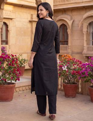 Black embroidered straight kurta trousers with dupatta set 2