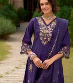 Purple embroidered straight kurta trousers with dupatta set