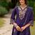 Purple embroidered straight kurta trousers with dupatta set
