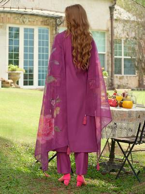 Purple embroidered a-line kurta trousers with dupatta set 2
