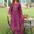 Purple embroidered a-line kurta trousers with dupatta set