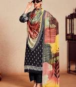 Black printed straight kurta trousers with dupatta set
