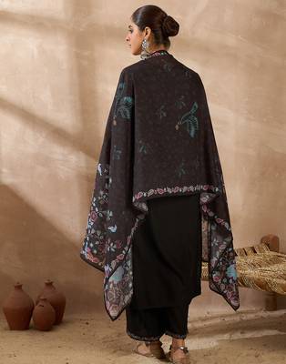 Black solid straight kurta trousers with dupatta set 2