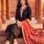 Black embroidered straight kurta trousers with dupatta set