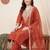 Orange embroidered straight kurta trousers with dupatta set
