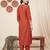 Orange embroidered straight kurta trousers with dupatta set