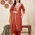 Orange embroidered straight kurta trousers with dupatta set