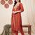 Orange embroidered straight kurta trousers with dupatta set